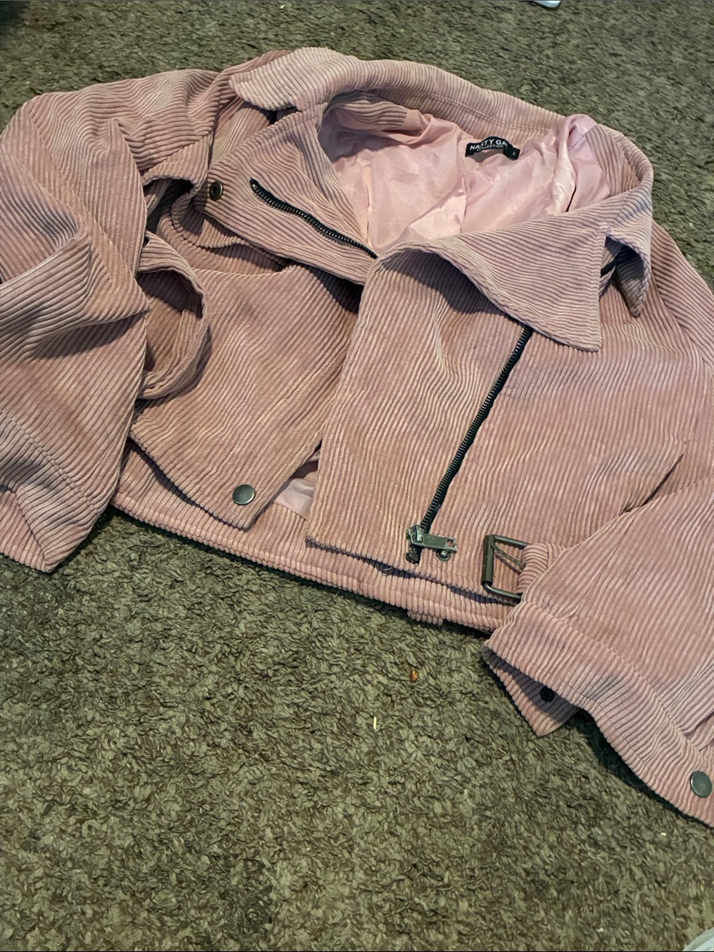 Nasty Gal Dusty Pink Corduroy Biker Jacket